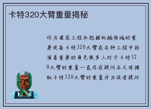 卡特320大臂重量揭秘